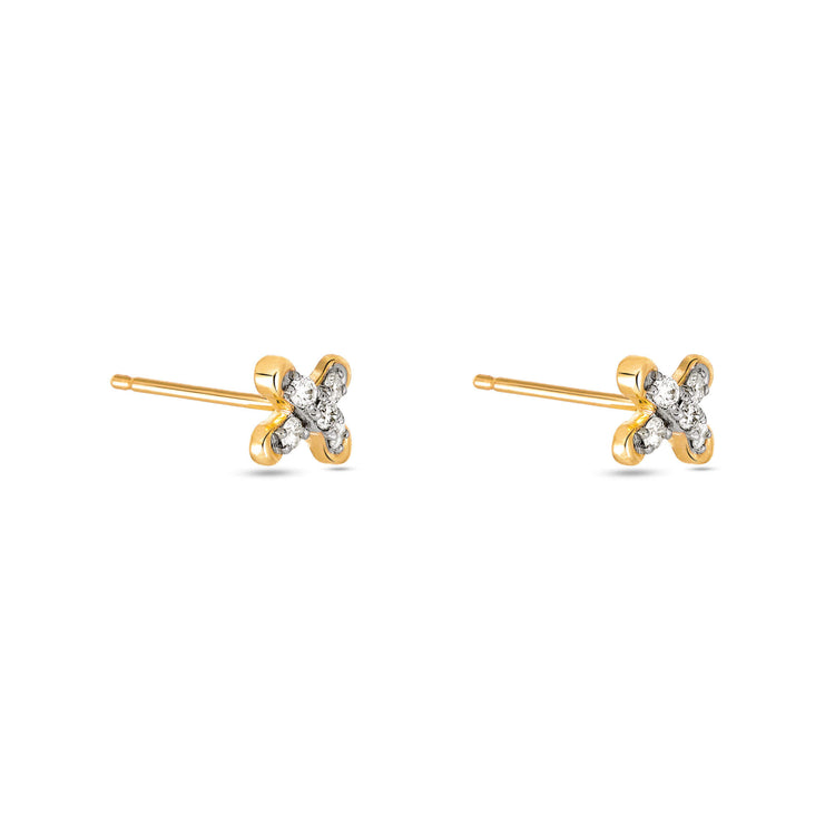 Stone and Strand 14K Yellow Gold Diamond Cross Stitch Studs Side Image