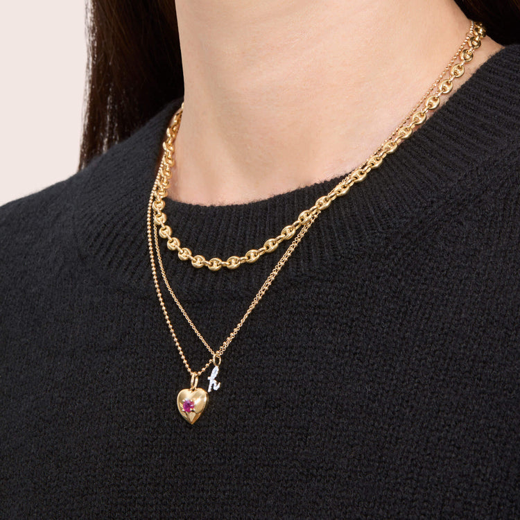 Image of 14K Yellow Gold Diamond Cursive Initial Necklace with Stone and Strand Necklaces