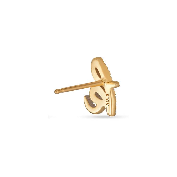 Stone and Strand 14K Yellow Gold Diamond Cursive Initial Stud Rear Image