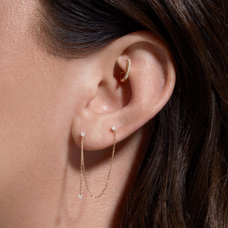 Image of 10K Yellow Gold Double Dip Diamond Stud on Models Ear