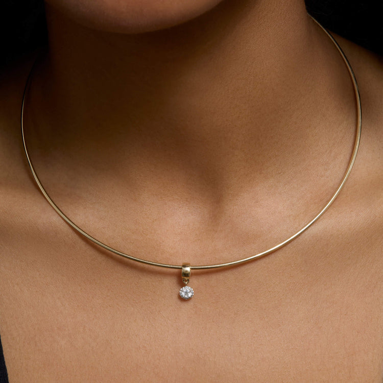 Image of 10K Yellow Gold Diamond Disco Bead on Models Neck