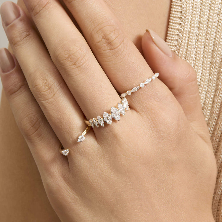 Image of 14K Yellow Gold Diamond Fern Band with Stone and Strand Rings