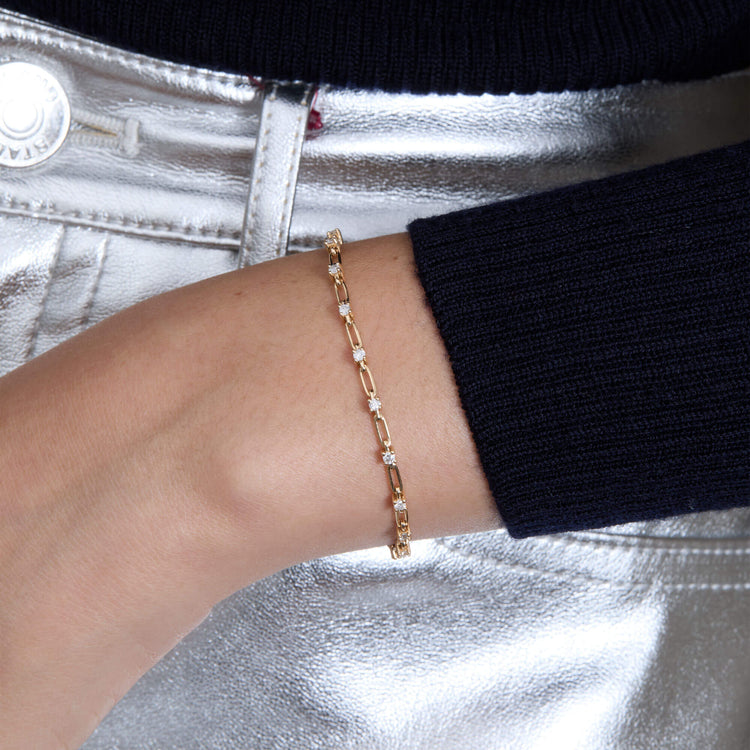 Image of 14K Yellow Gold Diamond Flounce Bracelet on Models Arm