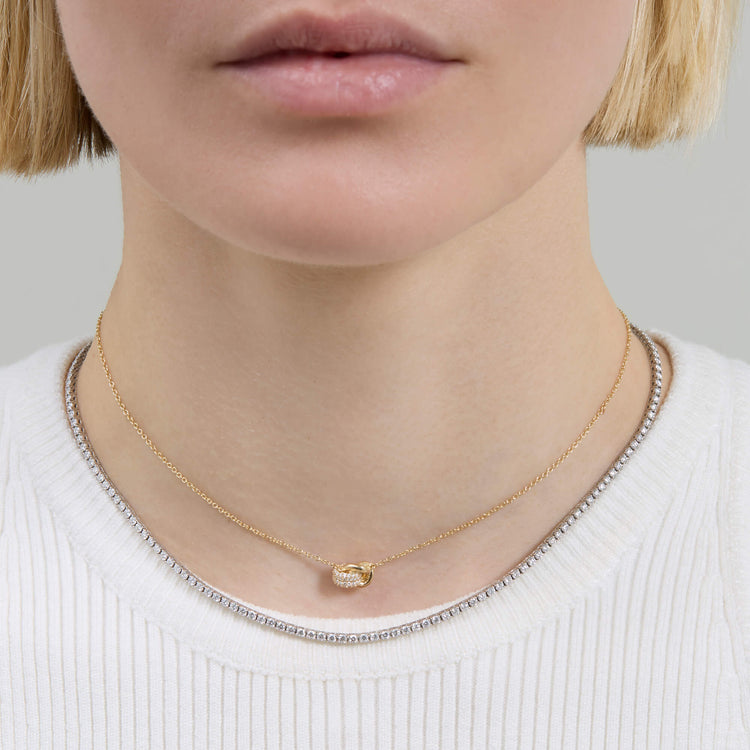 Image of 14K Yellow Gold Diamond Forme Knot Necklace with Stone and Strand Necklaces
