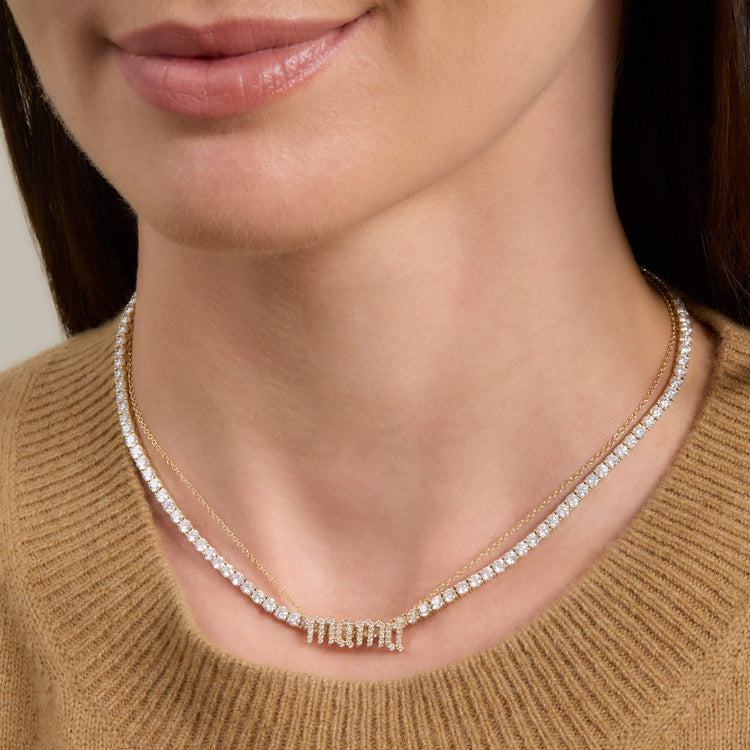 Image of 14K Yellow Gold Diamond Gothic Mama Necklace with Stone and Strand Necklaces