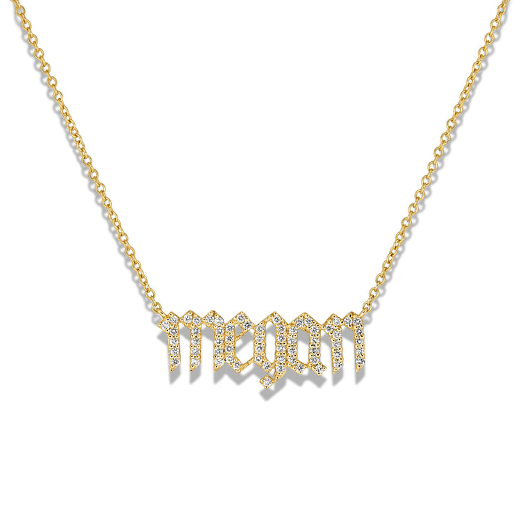 Stone and Strand 14K Yellow Gold Diamond Gothic Name Necklace Front Image