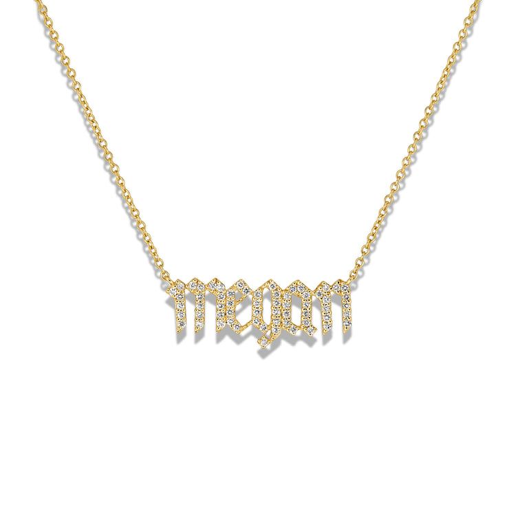 Stone and Strand 14K Yellow Gold Diamond Gothic Name Necklace Front Image