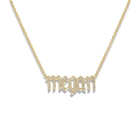 Stone and Strand 14K Yellow Gold Diamond Gothic Name Necklace Front Image