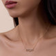Image of 14K Yellow Gold Diamond Gothic Name Necklace on Models Neck