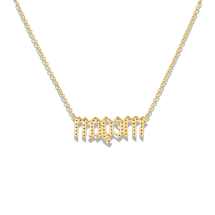 Stone and Strand 14K Yellow Gold Diamond Gothic Name Necklace Rear Image