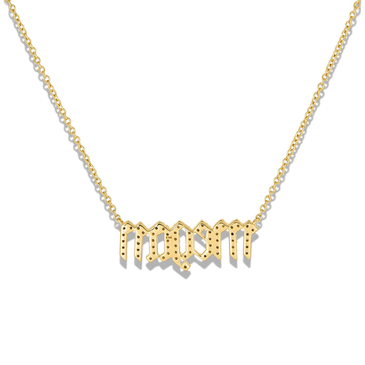 Stone and Strand 14K Yellow Gold Diamond Gothic Name Necklace Rear Image