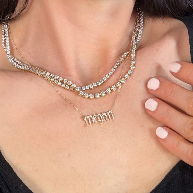 Image of 14K Yellow Gold Diamond Gothic Name Necklace with Stone and Strand Necklaces