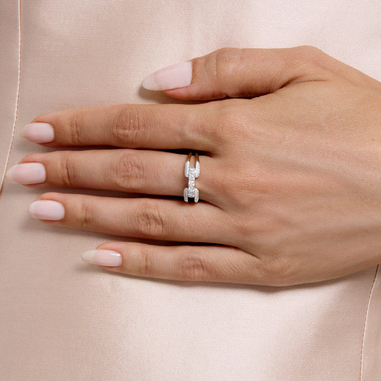 Image of 14K Yellow Gold Diamond Harness Ring on Models Hand