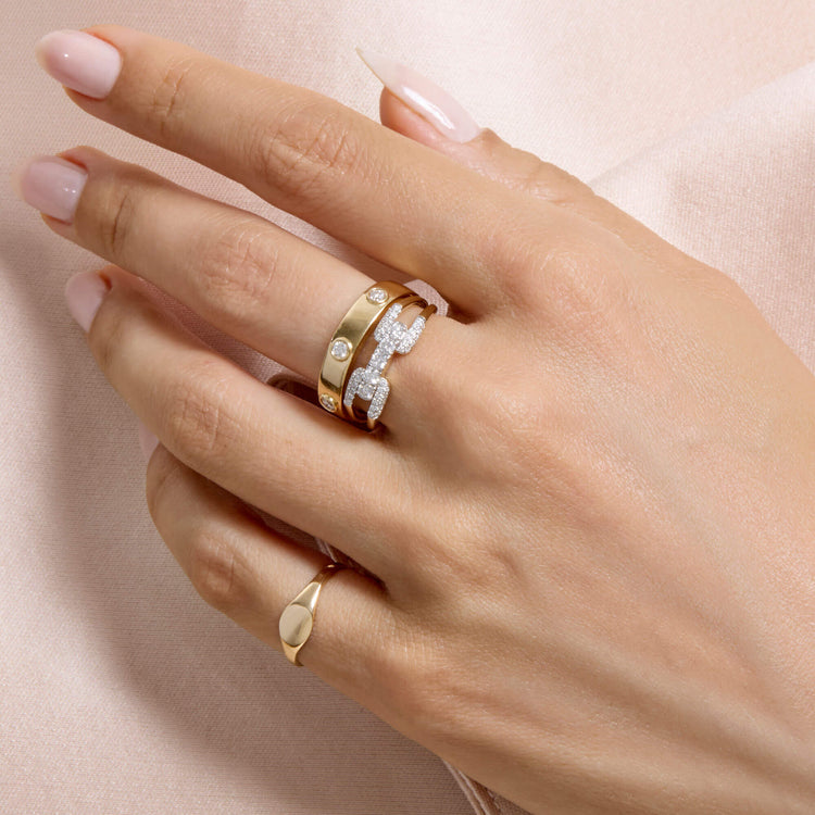 Image of 14K Yellow Gold Diamond Harness Ring with Stone and Strand Rings