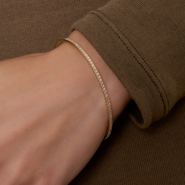 Image of 14K Yellow Gold Diamond Line Flex Bangle on Models Arm