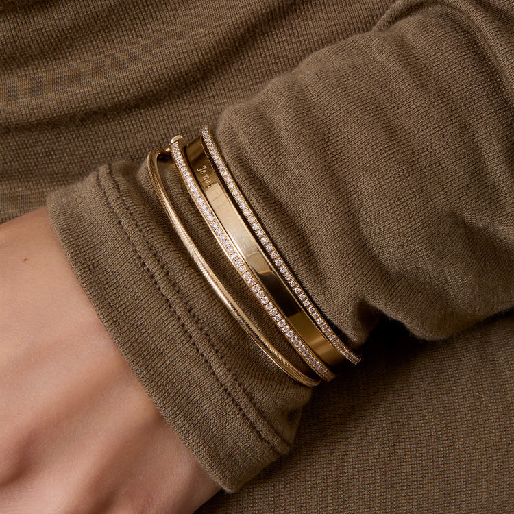 Image of 14K Yellow Gold Diamond Line Flex Bangle with Stone and Strand Bracelets