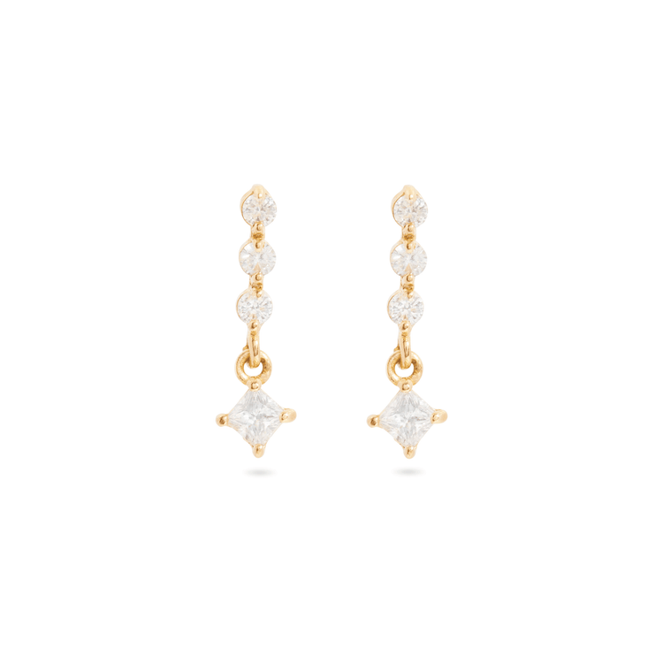 Stone and Strand 10K Yellow Gold Teeny LAB-Created Diamond Line Princess Earrings Front Image