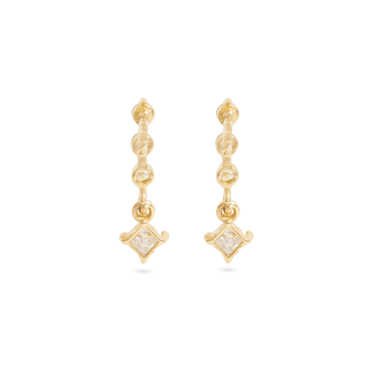 Stone and Strand 10K Yellow Gold Teeny LAB-Created Diamond Line Princess Earrings Rear Image
