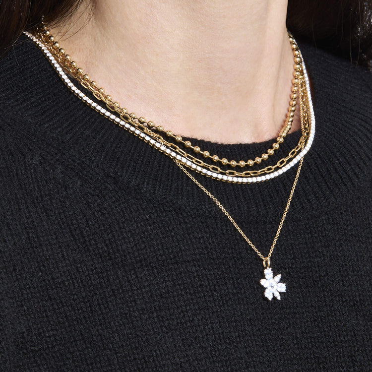 Image of 14K Yellow Gold Diamond Magnolia Necklace with Stone and Strand Necklaces