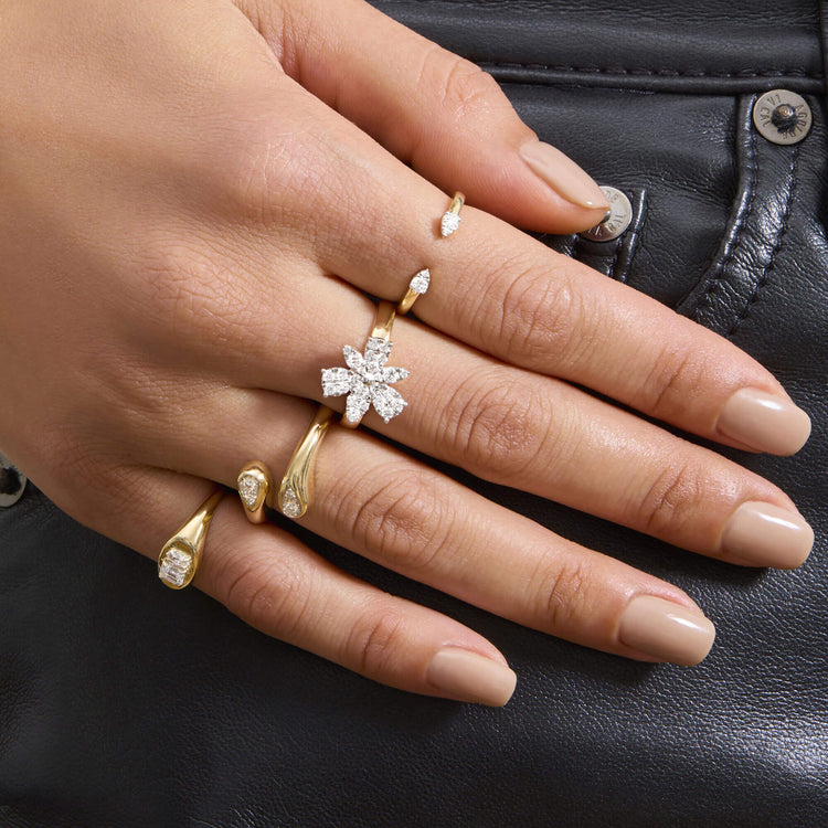 Image of 14K Yellow Gold Diamond Magnolia Ring with Stone and Strand Rings