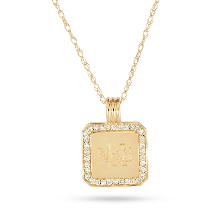 Stone and Strand 14K Yellow Gold Diamond Mitchell Necklace Front Engraved Image