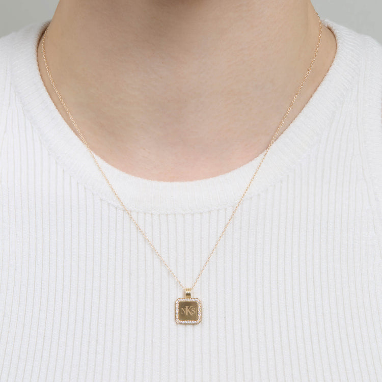 Image of 14K Yellow Gold Diamond Mitchell Necklace on Models Neck