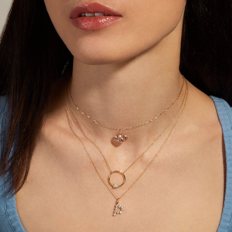 Image of 14K Yellow Gold Large Diamond Mochi Initial Necklace with Stone and Strand Necklaces