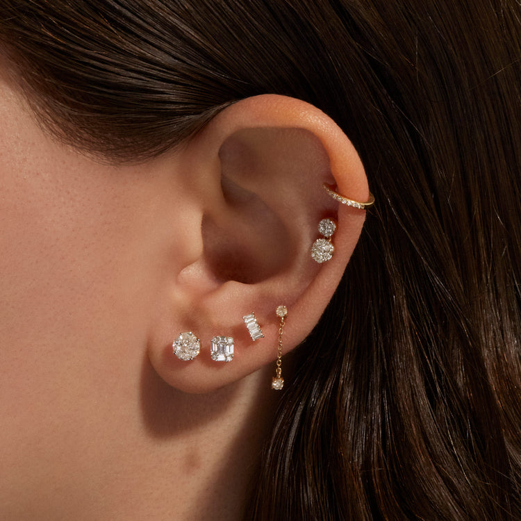 Image of 10K Yellow Gold Diamond Mosaic Studs with Stone and Strand Earrings