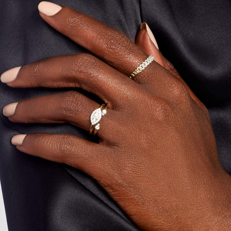 Image of 10K Yellow Gold Diamond Muse Halo Ring with Stone and Strand Rings