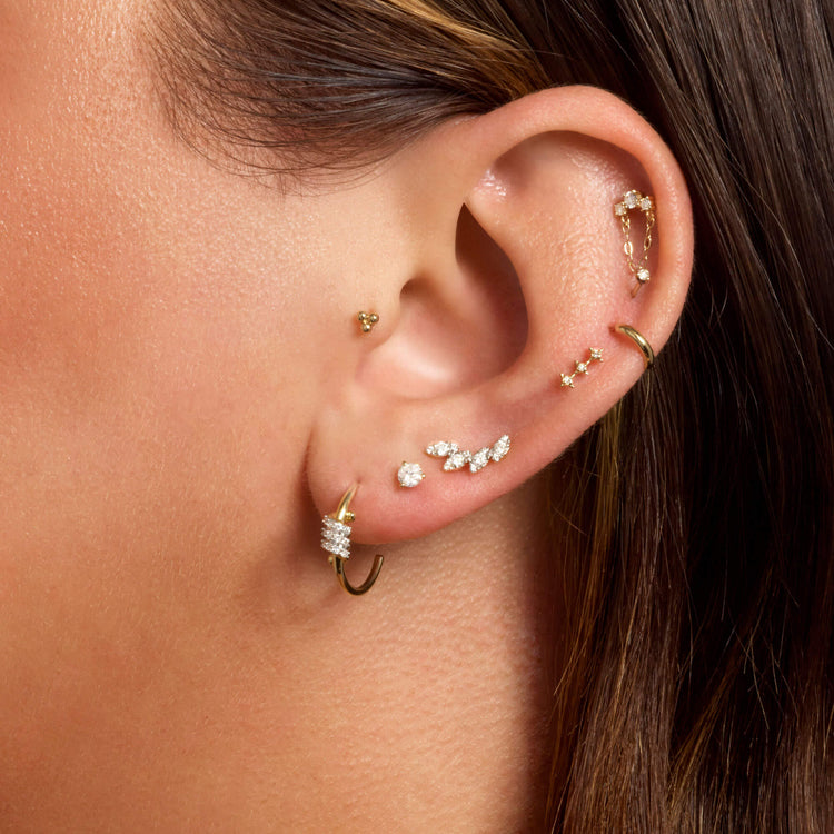 Image of 10K Yellow Gold Diamond Muses Tiara Studs with Stone and Strand Earrings