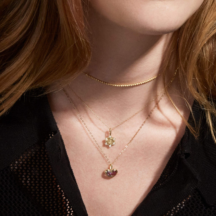 Image of 10K Yellow Gold Diamond Orbit mini Medallion with Stone and Strand Necklaces