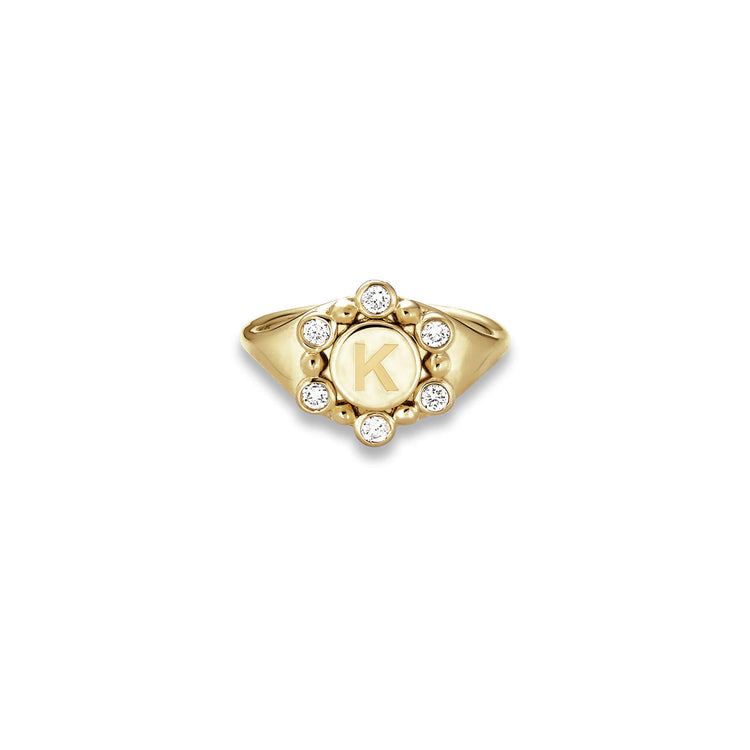 Stone and Strand 10K Yellow Gold Diamond Orbit Pinky Signet Ring Front Image