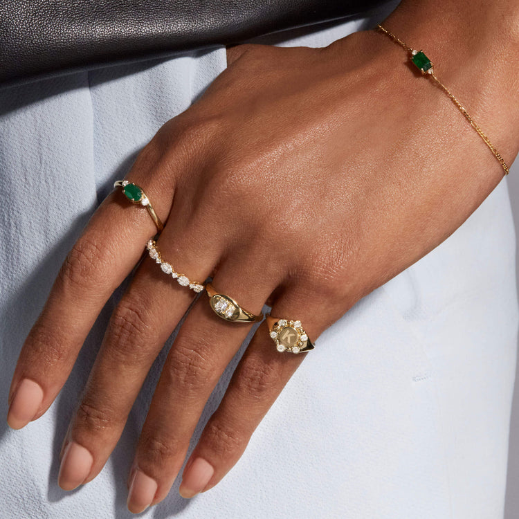 Image of 10K Yellow Gold Diamond Orbit Pinky Signet Ring with Stone and Strand Rings