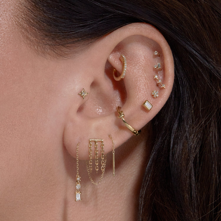 Image of 10K Yellow Gold Diamond Pillar Threaders with Stone and Strand Earrings