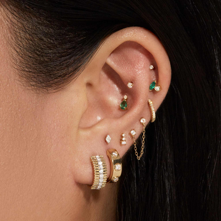 Image of 10K Yellow Gold Diamond Pirouette Huggies with Stone and Strand Earrings