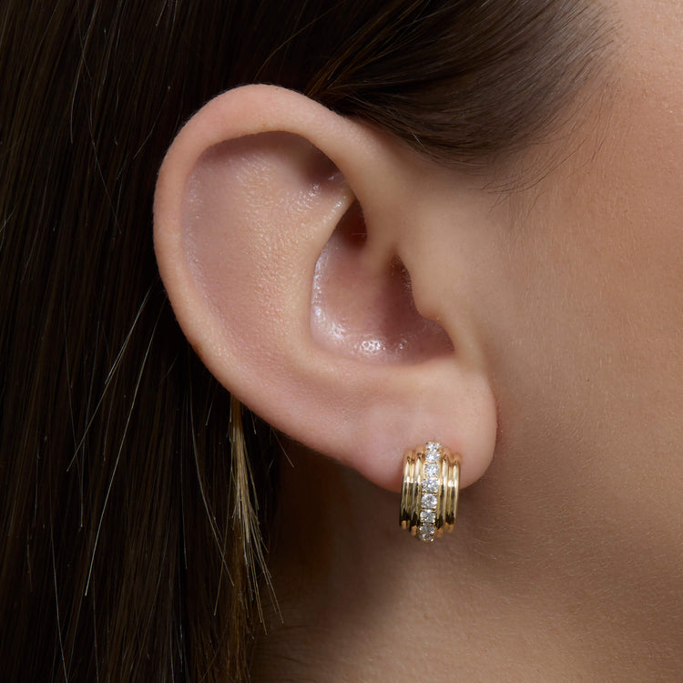 Image of 14K Yellow Gold Diamond Promenade Earrings on Models Ear