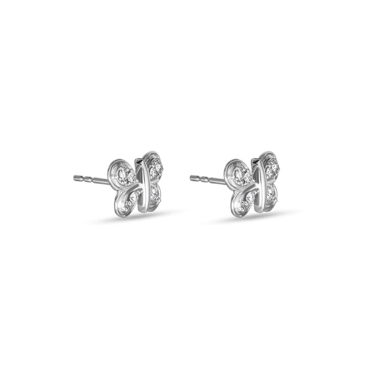 Stone and Strand 10K White Gold Diamond Puff Butterfly Studs Side Image