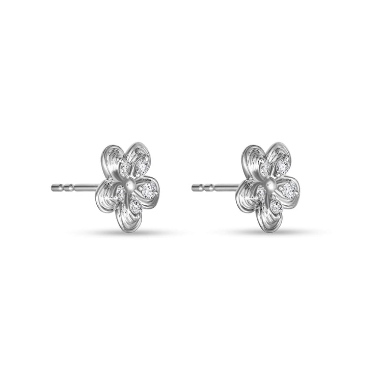Stone and Strand 10K White Gold Diamond Puff Daisy Studs Side Image
