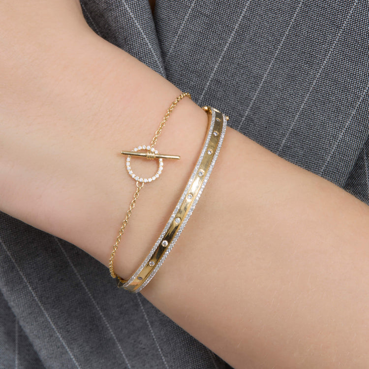 Image of 14K Yellow Gold Diamond Toggle Link Bracelet with Stone and Strand Bracelets