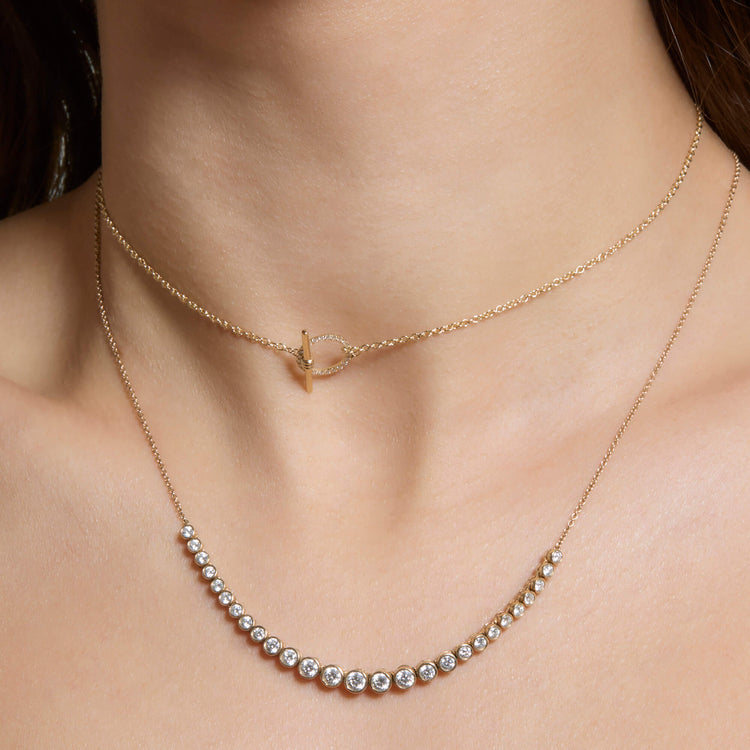 Image of 14K Yellow Gold Diamond Toggle Link Choker with Stone and Strand Necklaces