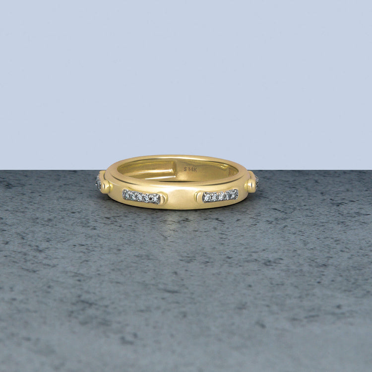 Stone and Strand 14K Yellow Gold Diamond Top Stitch Band Editorial Image