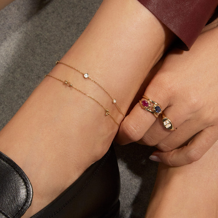 Image of 10K Yellow Gold Diamonds By The Dozen Anklet with Stone and Strand Anklets