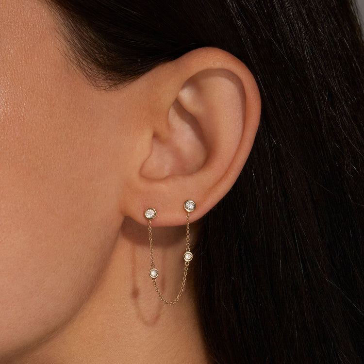 Image of 10K Yellow Gold Diamonds By The Dozen Chain Earring on Models Ear