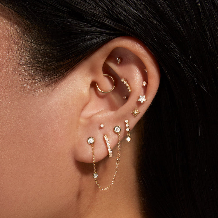 Image of 10K Yellow Gold Diamonds By The Dozen Chain Earring with Stone and Strand Earrings