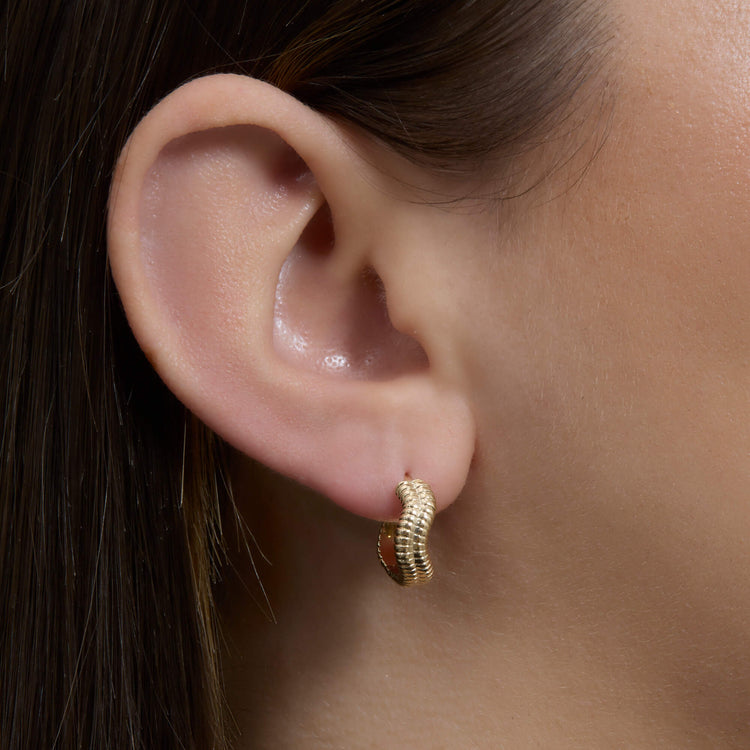Image of 14K Yellow Gold Double Freddie Huggie on Models Ear