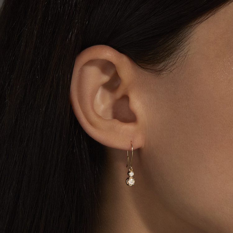 Image of 10K Yellow Gold Diamond Duo Bonbon Drop Earrings on Models Ear