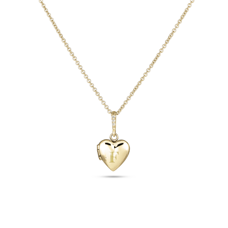 Stone and Strand 14K Yellow Gold Diamond Sweetheart Locket Close Up Engraved Image