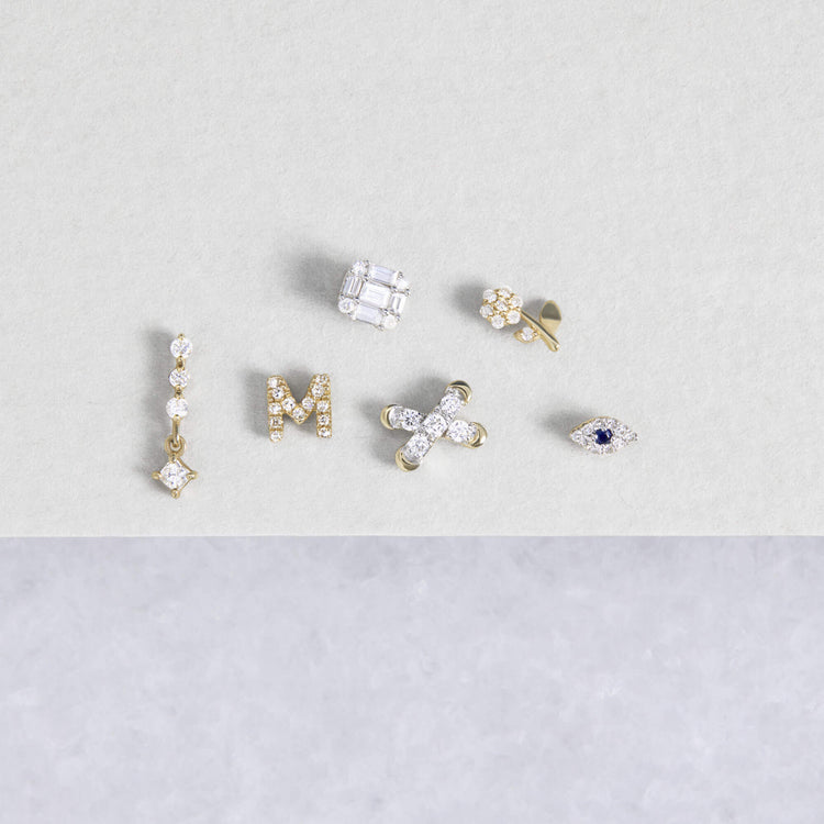 Still life image of Teeny LAB-Created Diamond Line Princess Earrings with Stone and Strand solid gold jewelry