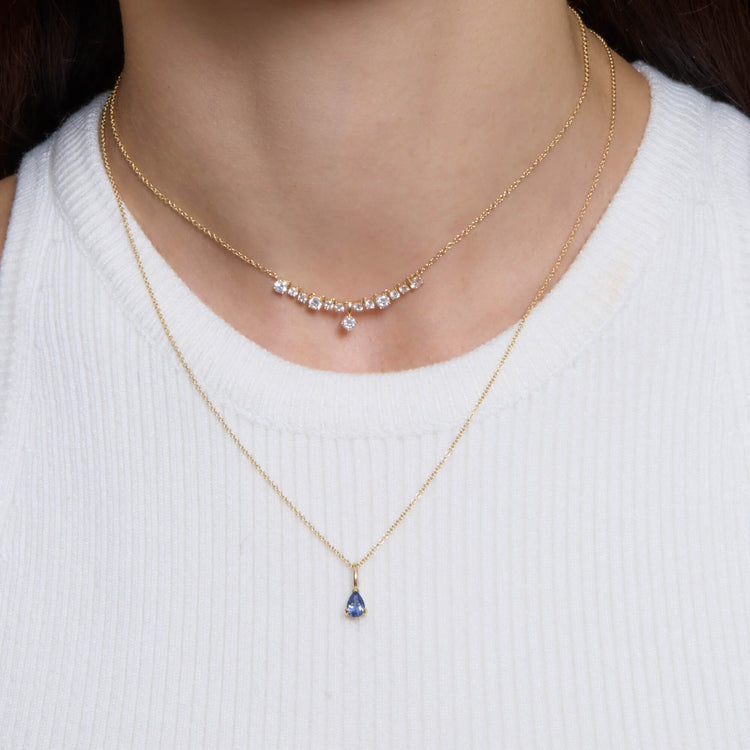 Image of 14K Yellow Gold Elegant Pear Birthstone Necklace with Stone and Strand Necklaces