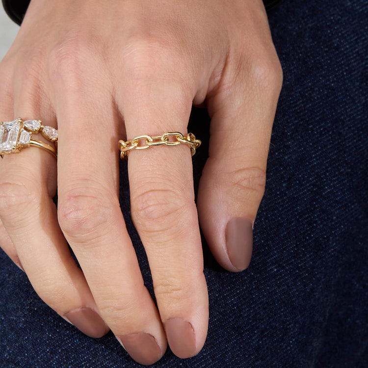 Image of 14K Yellow Gold Elongated Cable Link Ring with Stone and Strand Rings